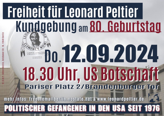 Plakat Kundgebung Berlin Free Leonard Peltier